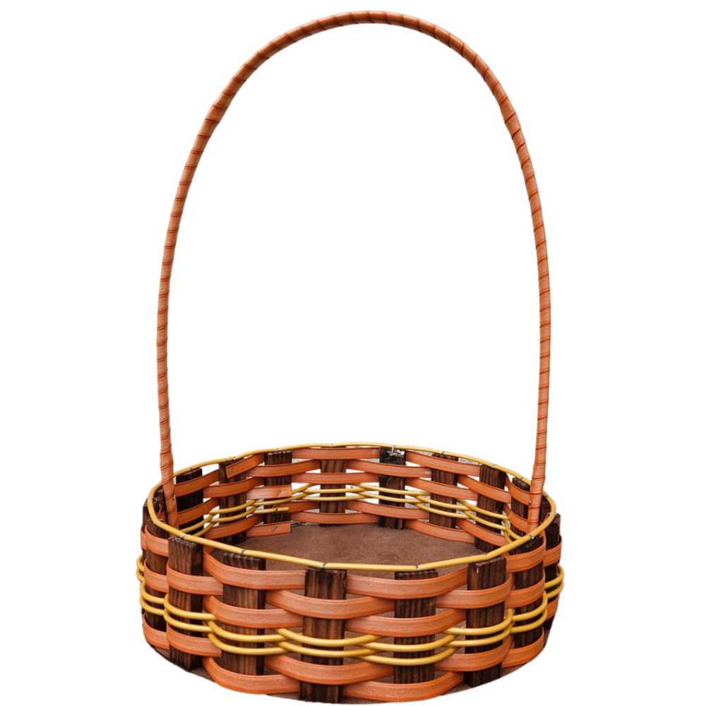 CESTA RD GR RATTAN LARANJA/OURO